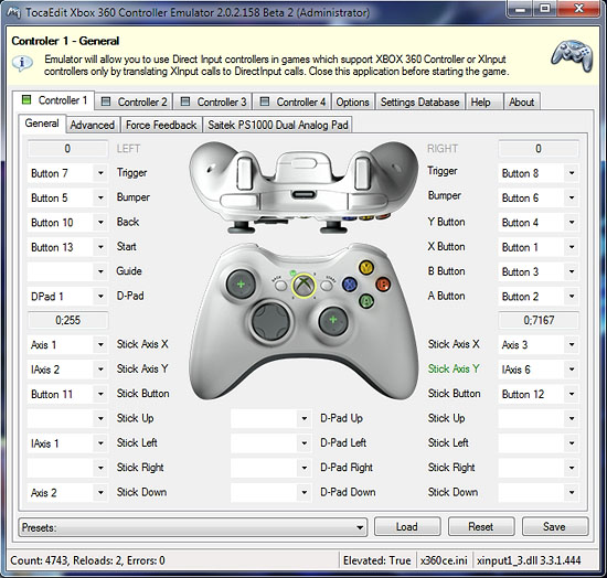 настройки эмулятора X360CE - Xbox 360 Controller Emulator